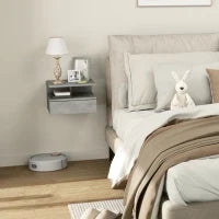 Set da 2 Comodini Sospesi per Camera da Letto con Cassetto e Mensola in Legno 35x32x22.5cm,Grigio