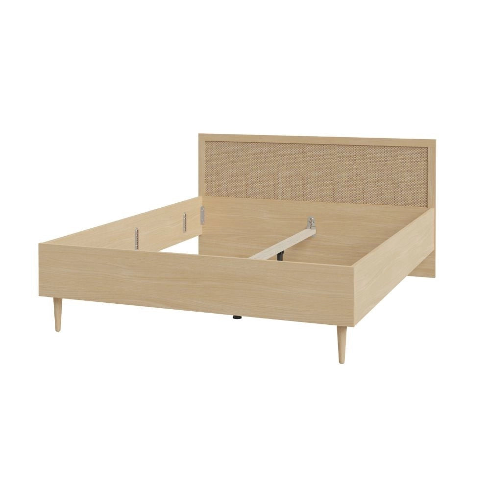 Letto matrimoniale Livia con testiera effetto rattan colore rovere