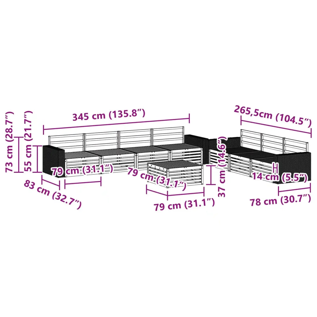 Set di divani da esterno 8 pcs Naturale 79 x 79 x 37 cm
