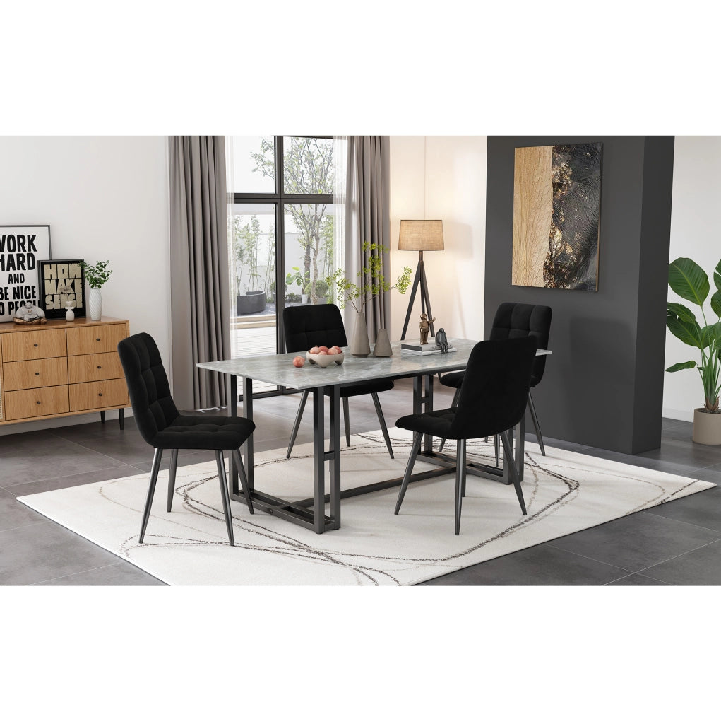 Set 4 sedie da pranzo in velluto nero con gambe in metallo