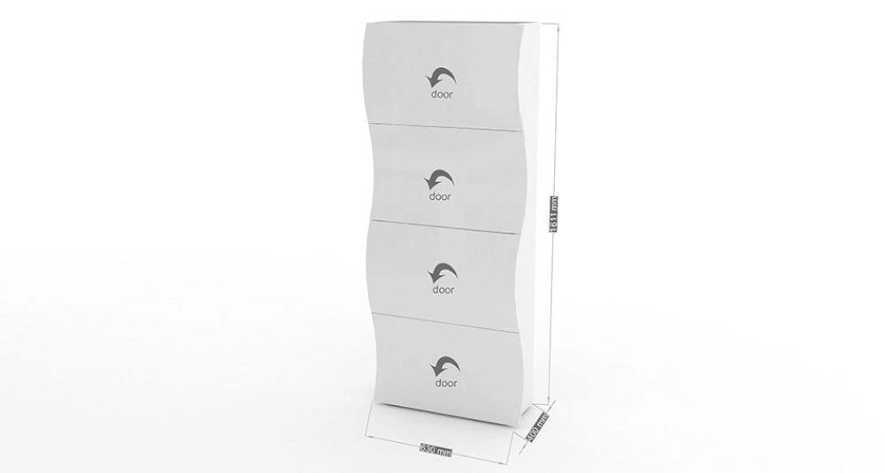 Scarpiera Adaz, Made in Italy, Mobile Portascarpe da ingresso, a 4 ante a ribalta, cm 71x27h162, Bianco lucido