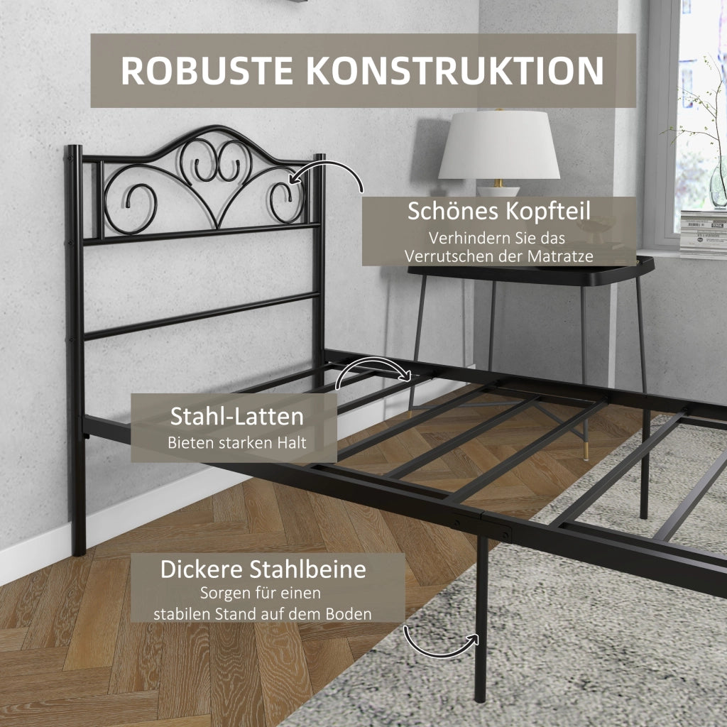 Letto in metallo con rete a doghe ¨C zephmum ¨C nero 90x200 cm