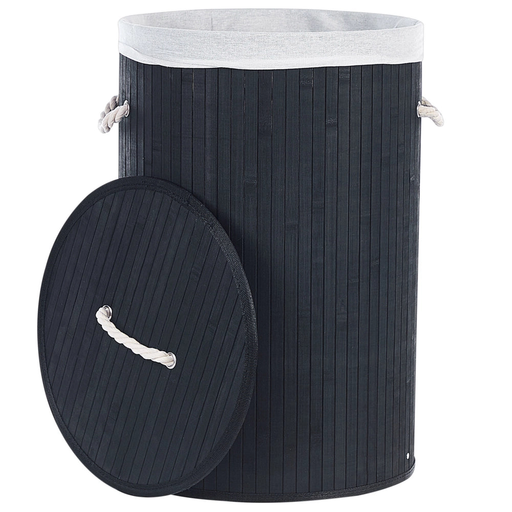 Cestino portaoggetti in bambù nero con coperchio Cestino per biancheria Accessori pratici lavanderia bucato