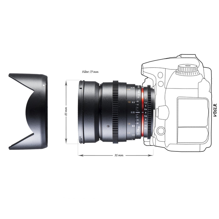 Walimex Pro Obiettivo fotografico e video VDSLR 24 mm 1:1.5 (incl. filettatura filtro 77 mm, paraluce, ghiera, apertura e messa a fuoco continua) per obiettivo Nikon F baionetta nera