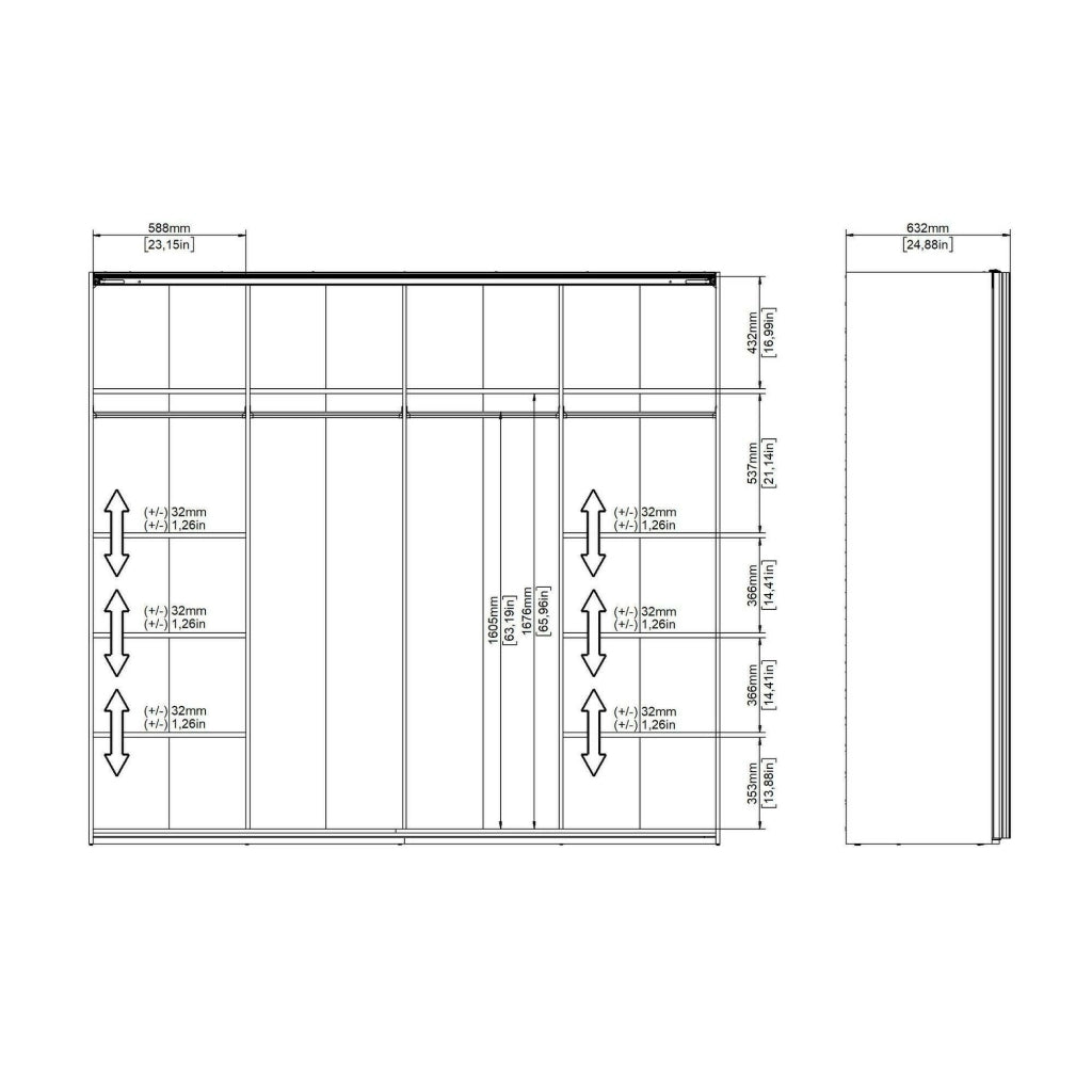 Guardaroba 2 ante Kauri, Mobile camera da letto, Cabina armadio portabiti, Armadio appendiabiti, 243x61 h220 cm, Bianco lucido
