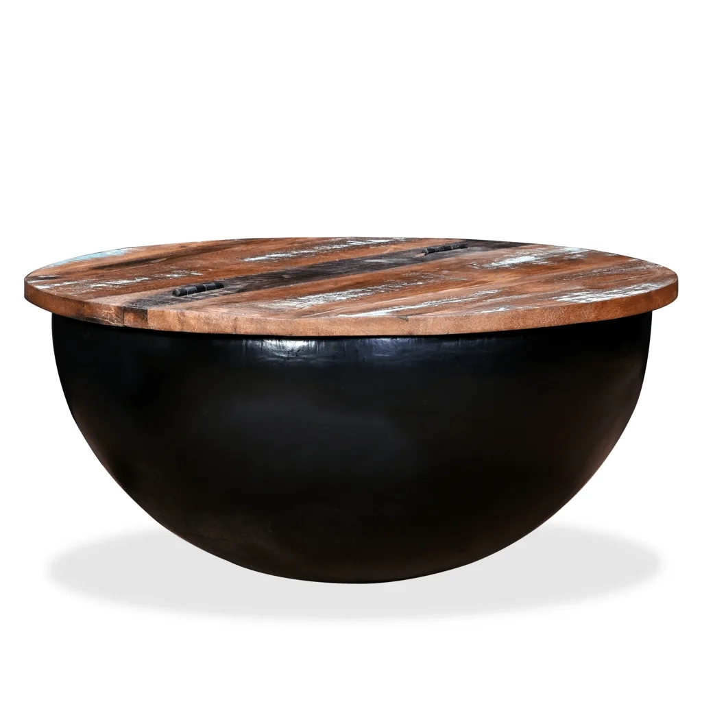 Tavolino da CaffÃ¨ a Forma di Coppa in Massello Anticato Nero cod mxl 11682