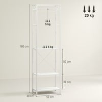 Mobile Ingresso Appendiabiti con Mensola e Scarpiera 52x30x180 cm in Metallo Bianco