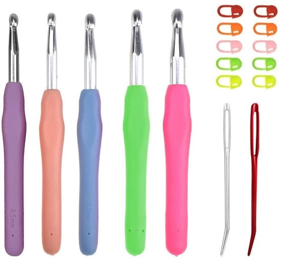 Set di aghi da cucire 6,5/7/8/9/10 mm - grandi occhielli - aghi da cucire ergonomici - materiale resistente al graffio - con custodia