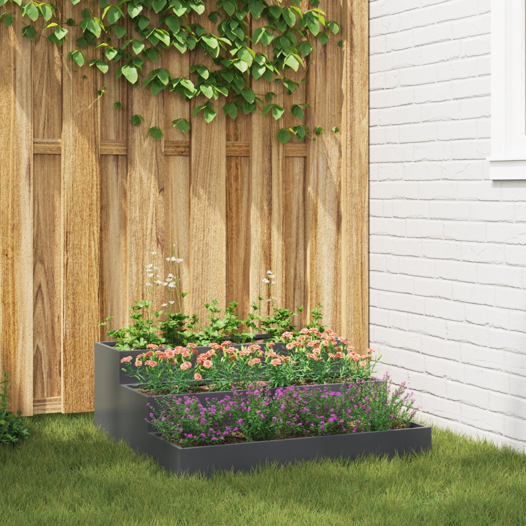 Fioriera da Giardino 3 Livelli 90x90x35 cm Antracite Acciaio