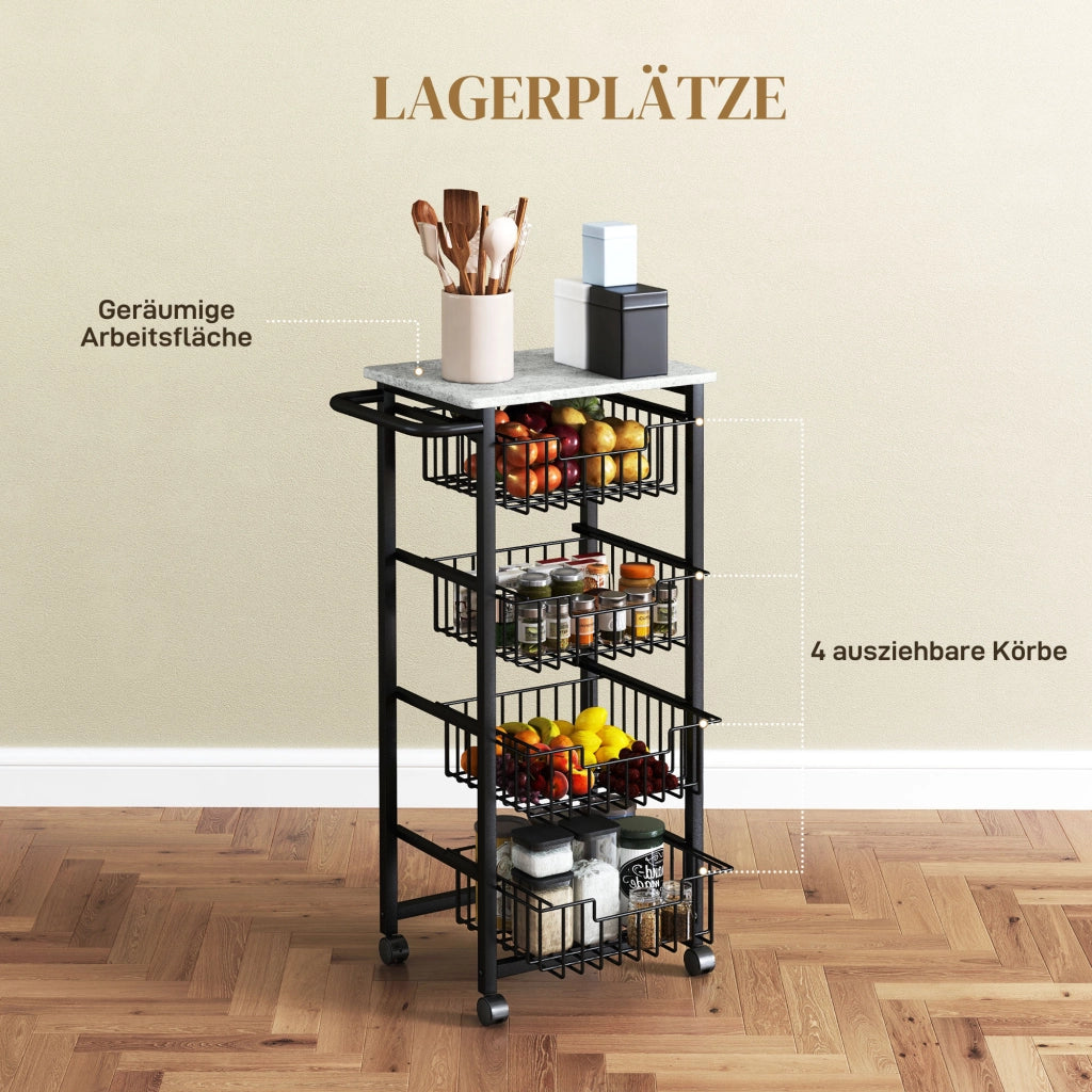 Carrello da cucina con 4 cestelli in acciaio ¨C zephmum ¨C grigio