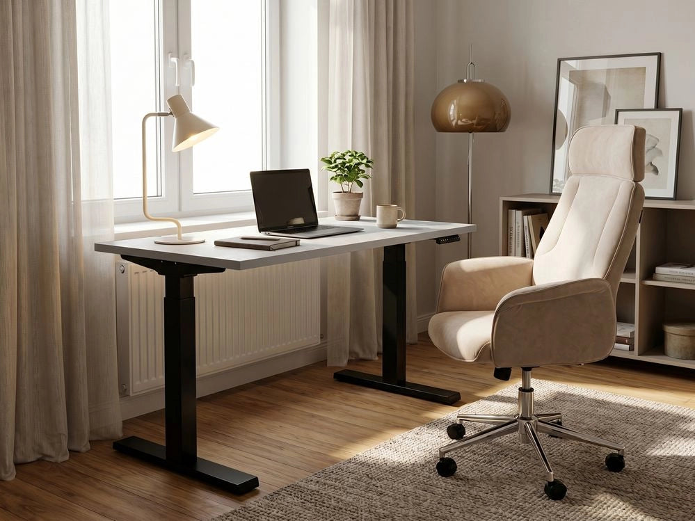 Scrivania regolabile elettricamente Piano tavolo grigio verniciato a polvere Struttura in acciaio Nero Siediti e stai in piedi 130 x 72 cm