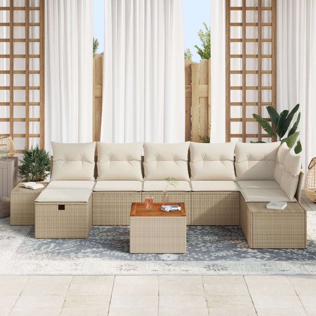 Set di divani da giardino 8 pezzi con cuscini Beige Polyrattan