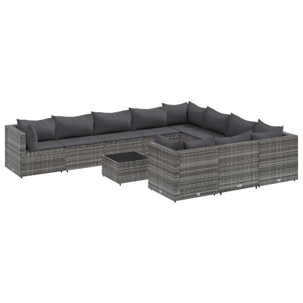 vidaXL Set Divani da Giardino 11 pz con Cuscini in Polyrattan Grigio