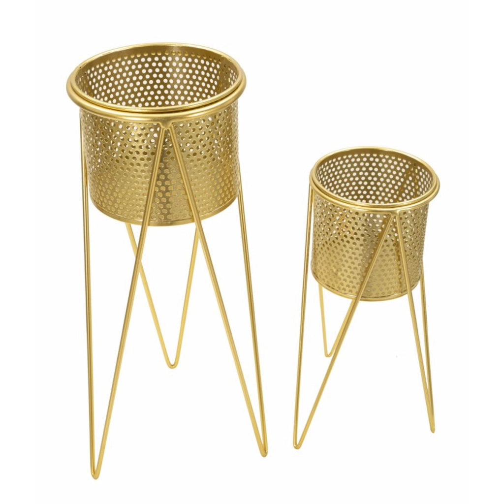 Set di 2 Vasi per Piante VKH404, Oro, Metallo, 21x20x46 cm