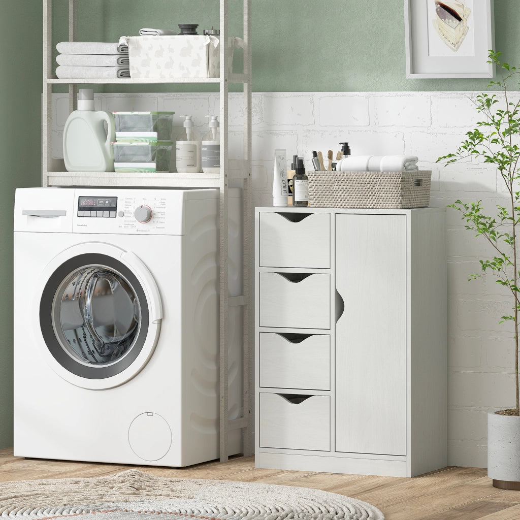 Mobile Bagno con 4 Cassetti. Armadietto a 2 Livelli e Maniglie Ritagliate. in Legno. 54x29x83 cm. Bianco