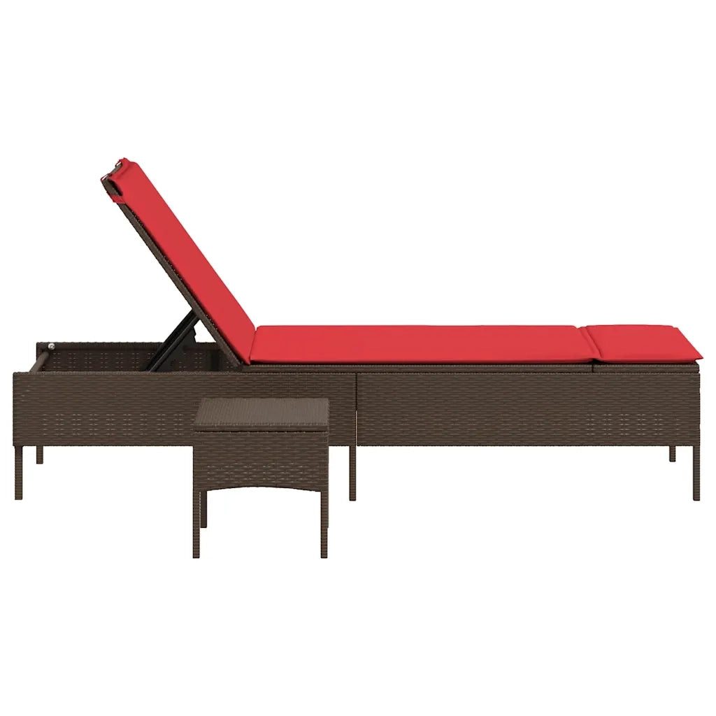 Lettino prendisole con Tavolino e Cuscino in Polyrattan Marrone 4002735