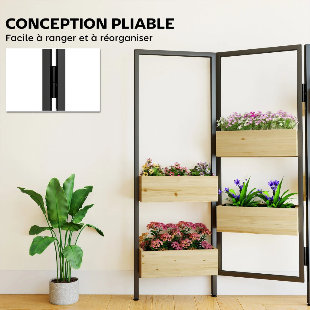 Paravento esterno pieghevole 3 pannelli con 6 vasi ¨C zephmum ¨C legno naturale