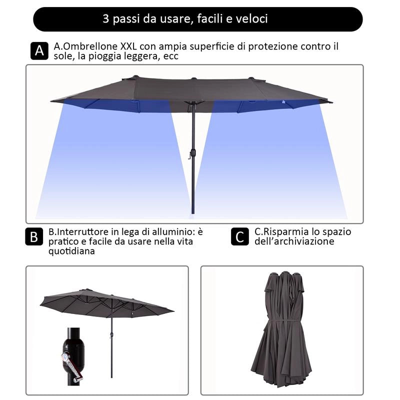 OMBRELLONE DOPPIO TETTUCCIO DA ESTERNO 460 X 270 X 240 GRIGIO