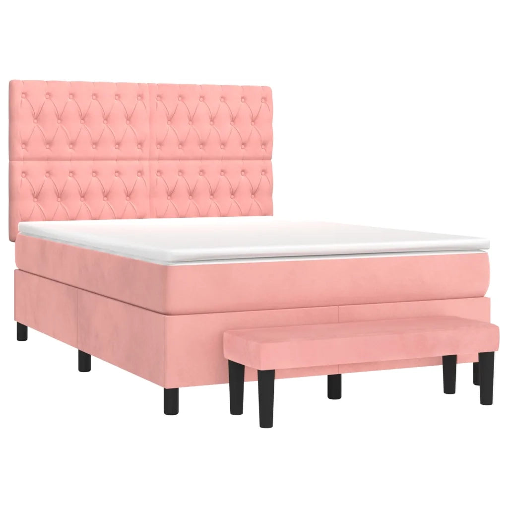 Giroletto a Molle con Materasso Rosa 140x200 cm in Velluto 3138030
