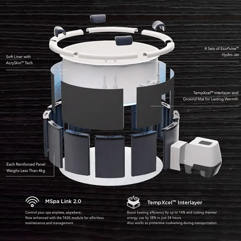 Tempo Style -  Piscina Idromassaggio Circolare Mspa Denver F-DE066W (6 Posti) | 1.82 Ø x 0.70 H | 970 litri | 130 getti d'aria massaggianti a 3 velocità | 8 Idrogetti