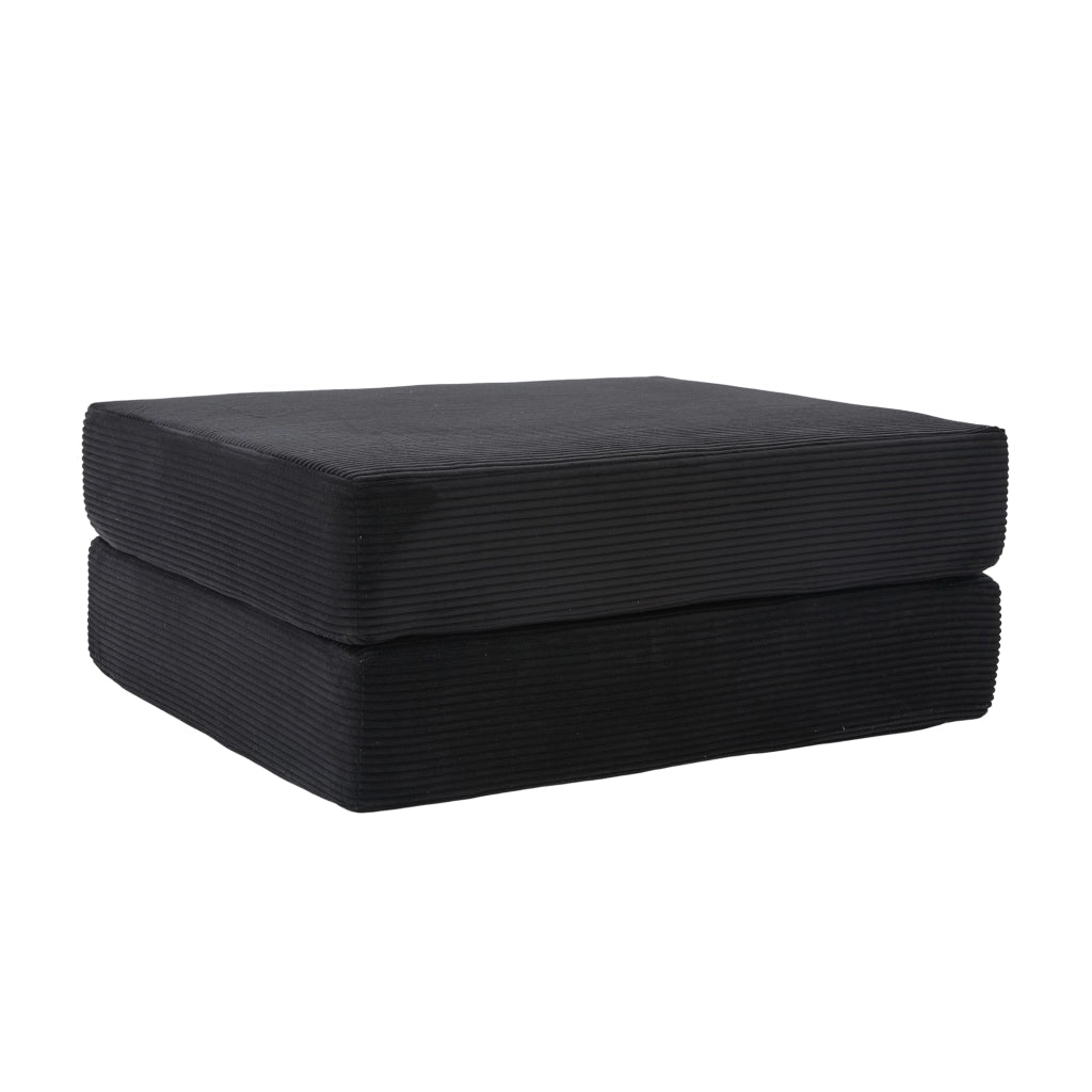 Pouf Reposapiedi Convertibile Modulo Letto, in Velluto Corduroy, Nero