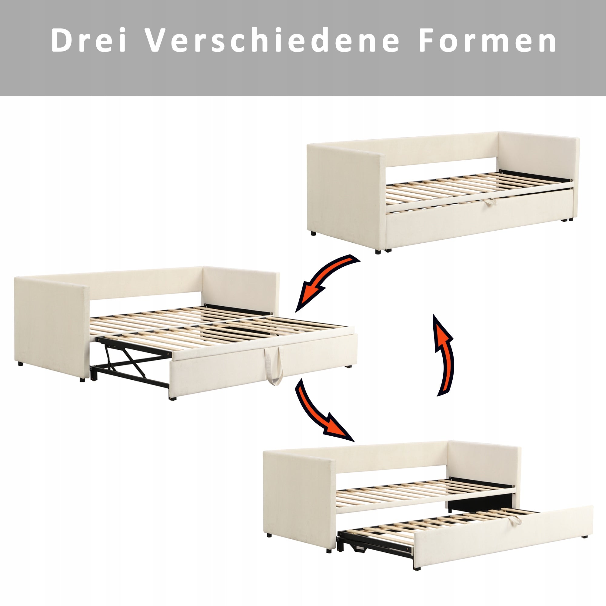 Letto a scomparsa imbottito - Xylo - 90/180x200 - Beige - Con rete