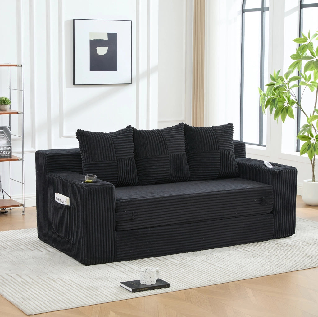 DIVANO Modulare 2 Posti 172x87x64 cm Velluto a Coste Nero