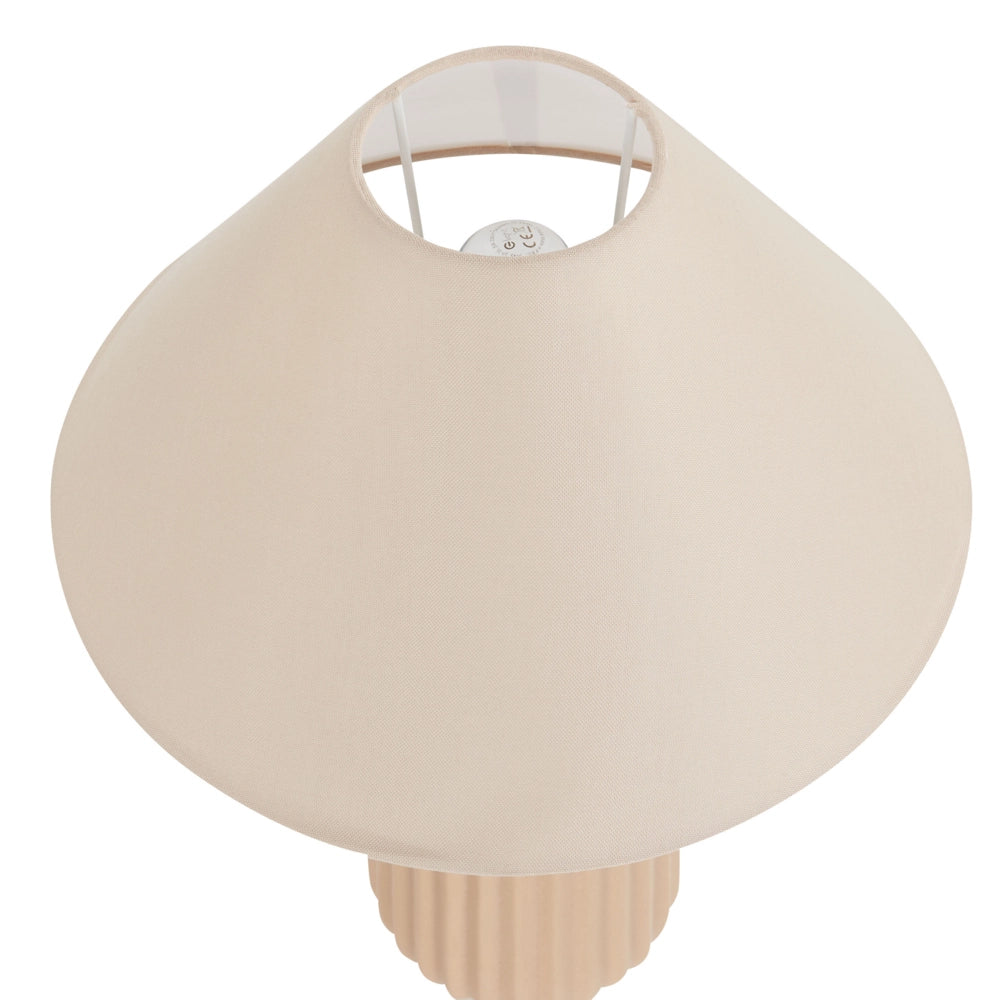 Lampada da tavolo Beige Paralume a cono in ceramica Base rigata Comodino Soggiorno Camera da letto Illuminazione