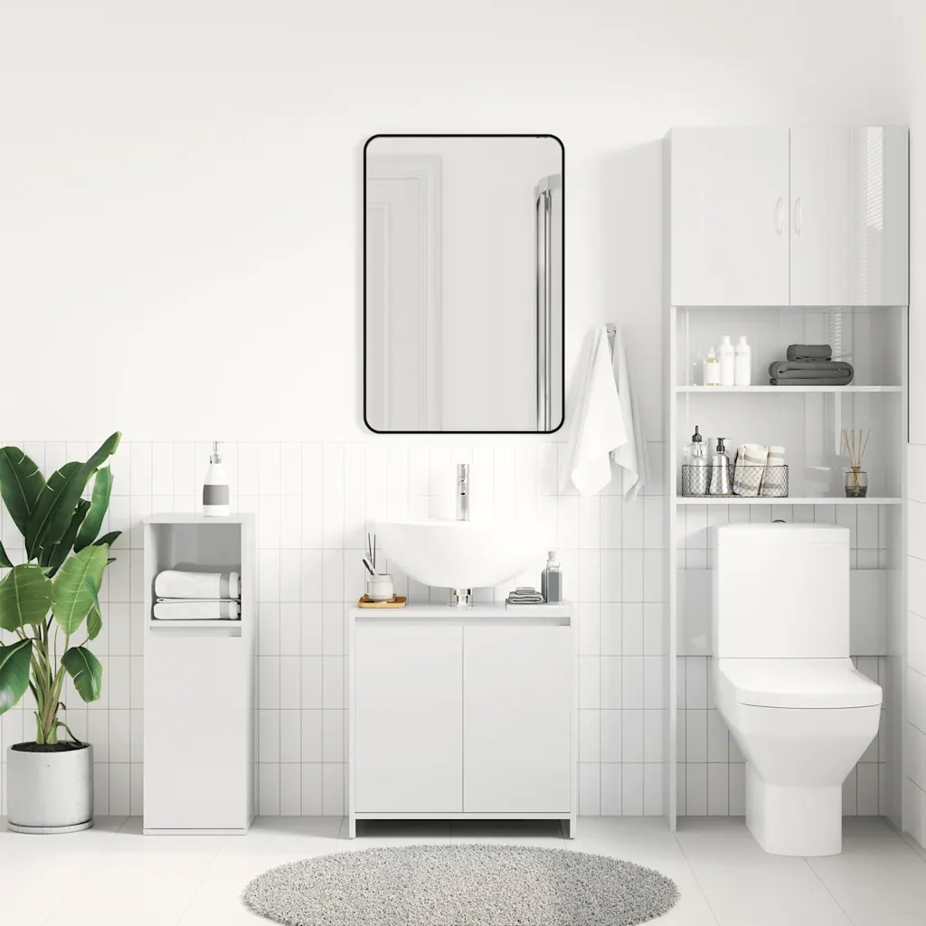 Mobile da Bagno Bianco Lucido 60x33x61 cm in Legno Multistrato 802648