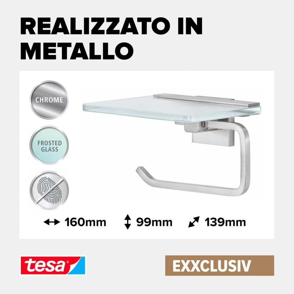 Exxclusiv Scopino WC, Autoadesivo, Look Acciaio Inox, Design Sofisticato, Inox Assicurato, 445mm x 98mm x 138mm
