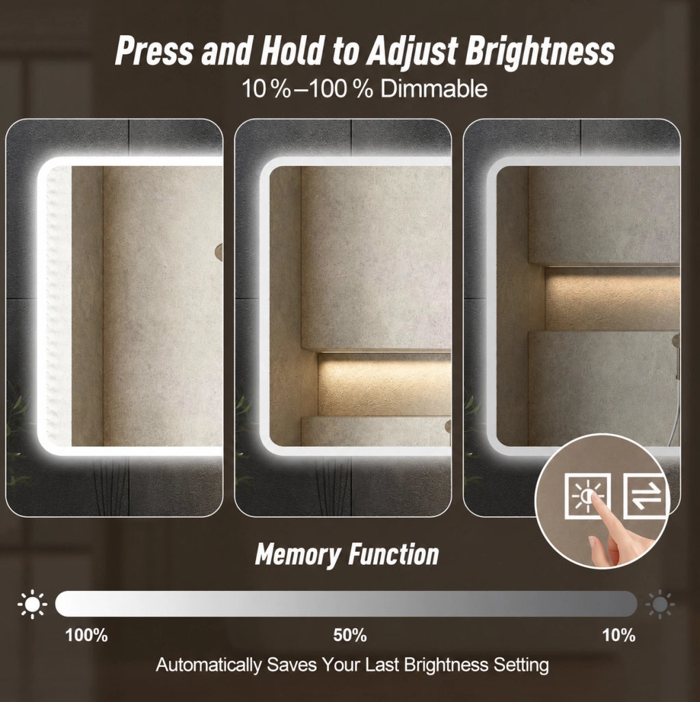 Specchio bagno LED ULEVR con funzione antiappannamento, 3 temperature di colore, dimmerabile e IP44