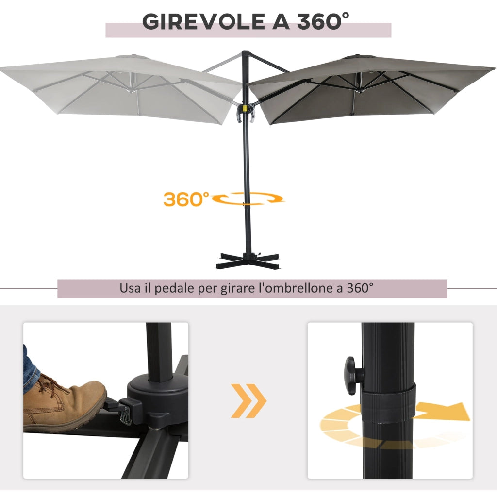 Ombrellone da Giardino 2.5x2.5 m con Rotazione 360° e Parasole Regolabile a Manovella Grigio Chiaro