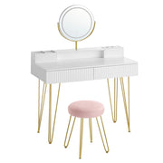 Tavolo da toeletta con specchio girevole e sgabello tavolo da toeletta con specchio illuminazione e ciabatta sgabello imbottito per camera da letto tavolo da toeletta 40 x 80 x 134,8 cm bianco 12_0005164