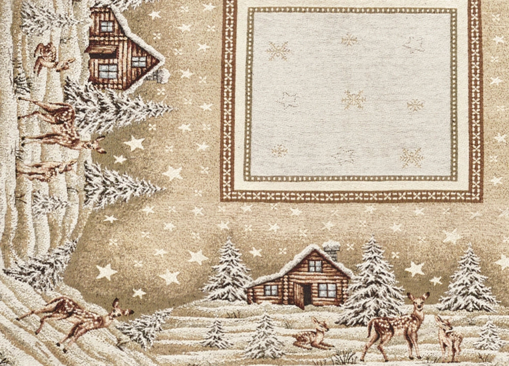 Tovaglia Centrotavola Centrino Tavolo Fantasie Natalizie Cinigliato Piazzato Made Italy - 90x90 - Chalet Brown