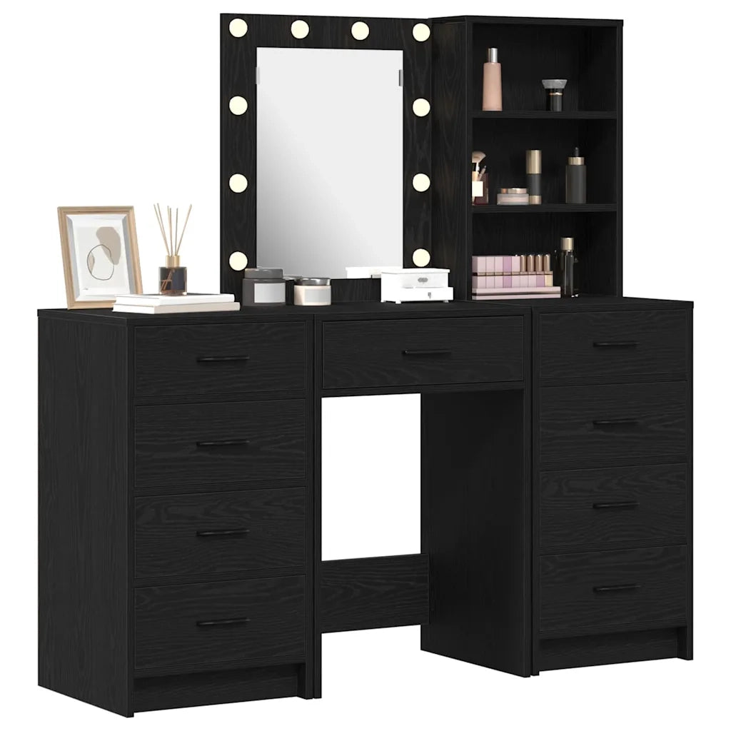 Tavolo da Trucco con cassetto 3 pcs Nero Legno multistrato 3334219