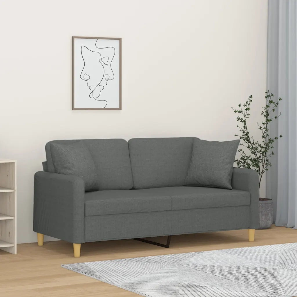 Divano a 2 Posti con Cuscini Grigio Scuro 140 cm in Tessuto 3200910