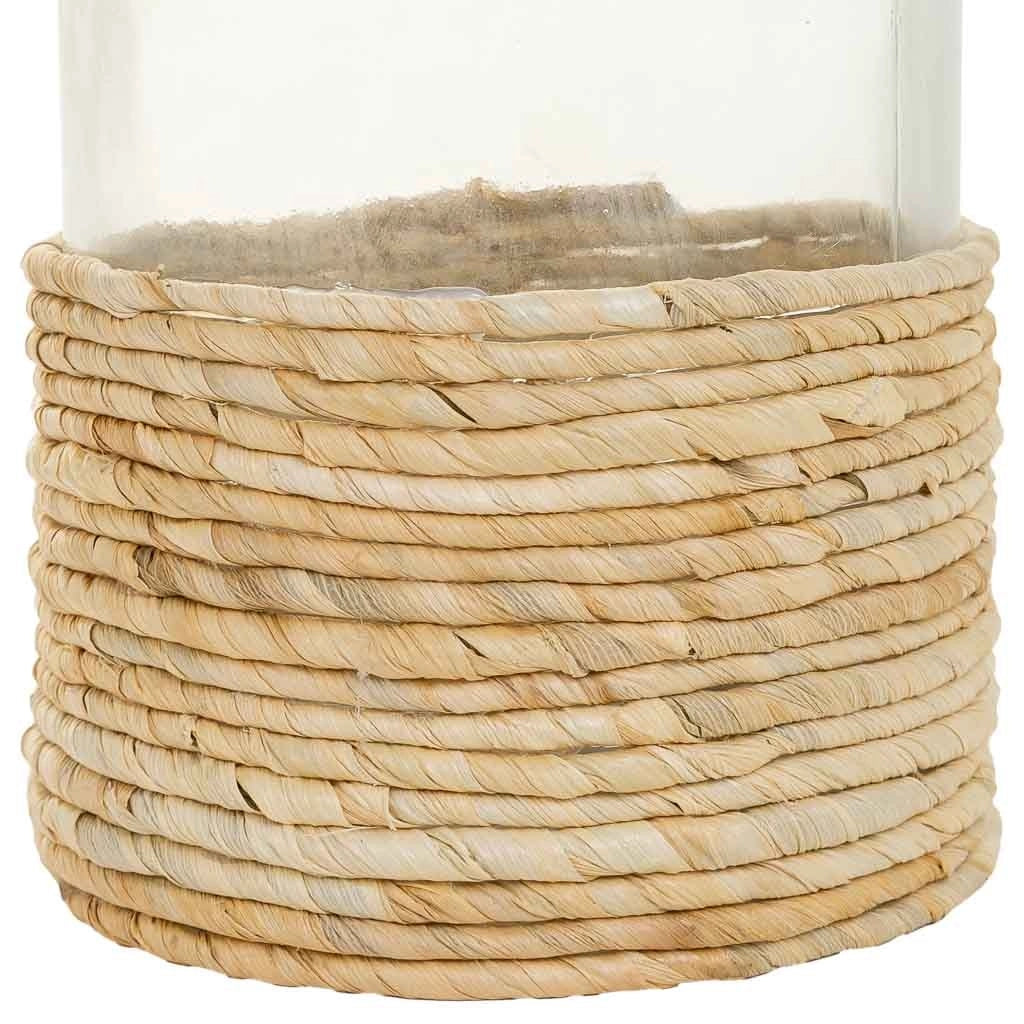 Vaso in vetro marrone e fibra naturale d13x17h