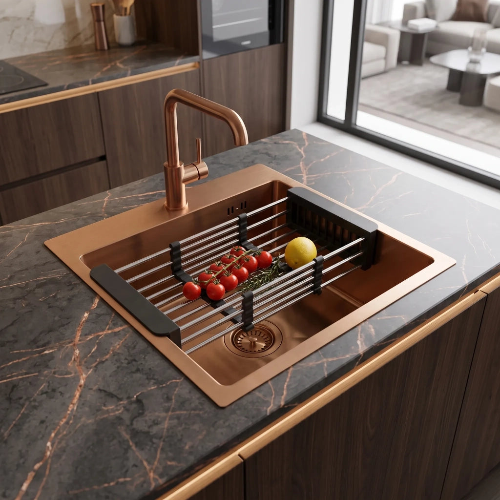 Lavello In Acciaio Con Set Di Accessori 3 Pz. Rea Leo 40 Brush Copper