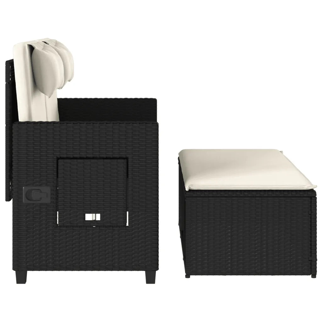 Panca Reclinabile da Giardino con Cuscini-Sgabello-Sedia da esterno Nera in Polyrattan 877485