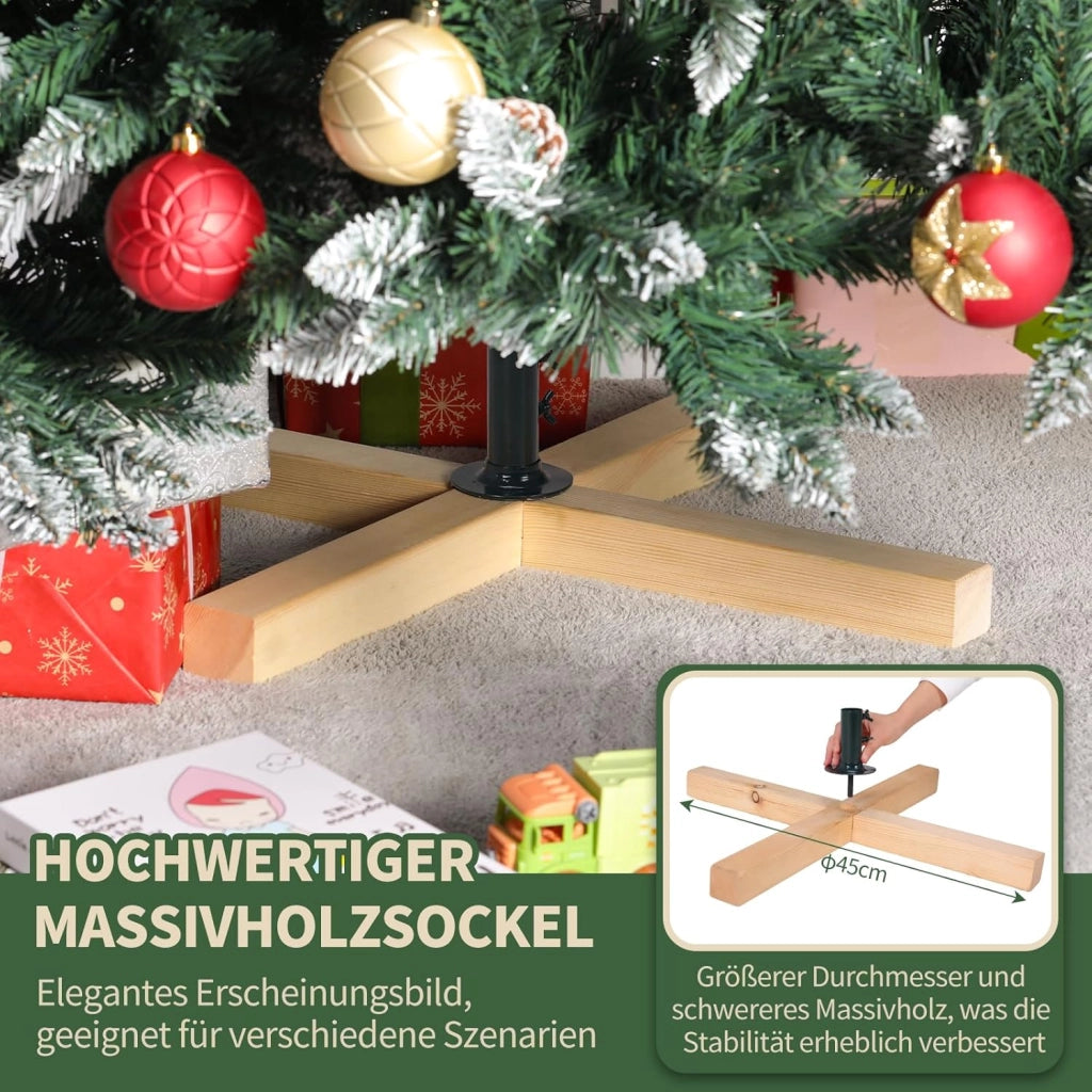 Albero di Natale Innevato 180cm, Albero di Natale Artificiale con 32PCS Pigne, Super Folto, Effetto Realistico e Rami con Aghi Anticaduta, Supporto in Legno, 1092 Punte, Decorazione Natalizia
