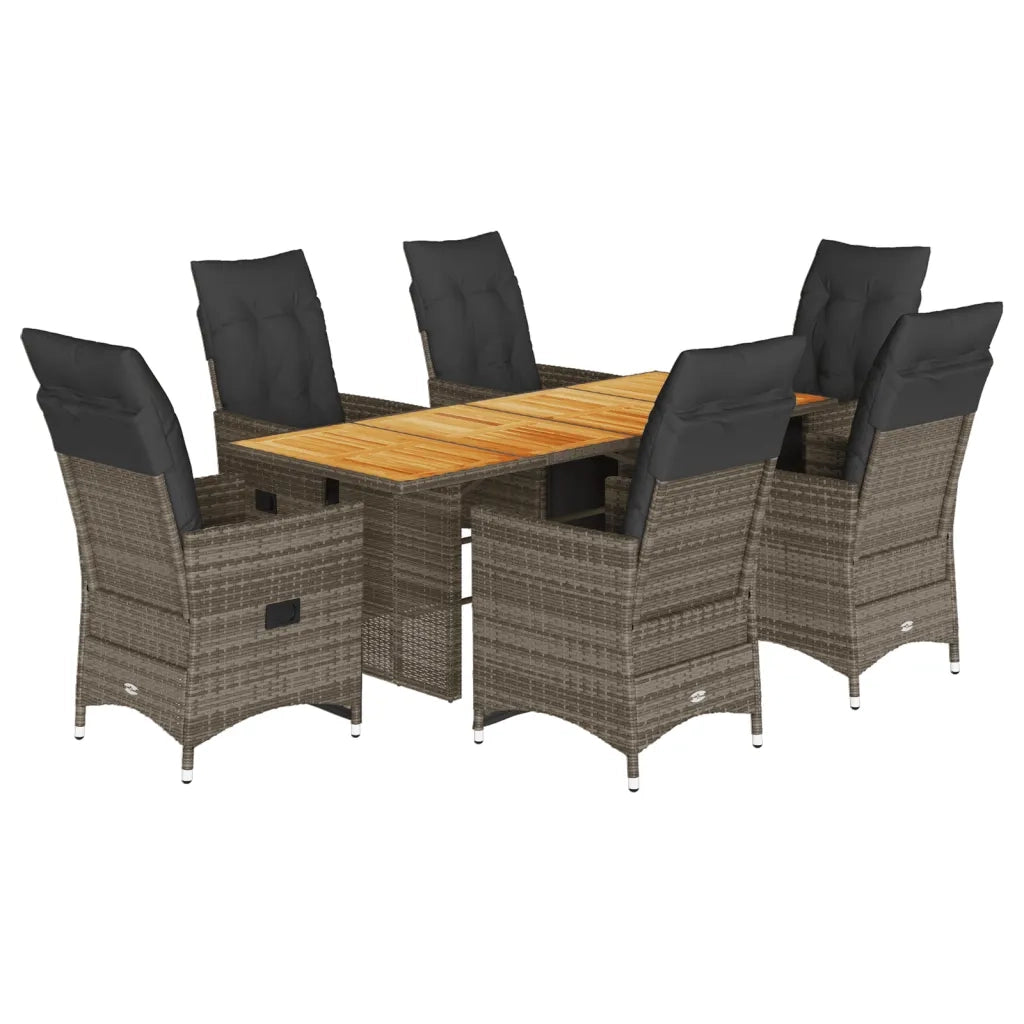 Set Bistrò da Giardino 7 pz con Cuscini in Polyrattan Grigio