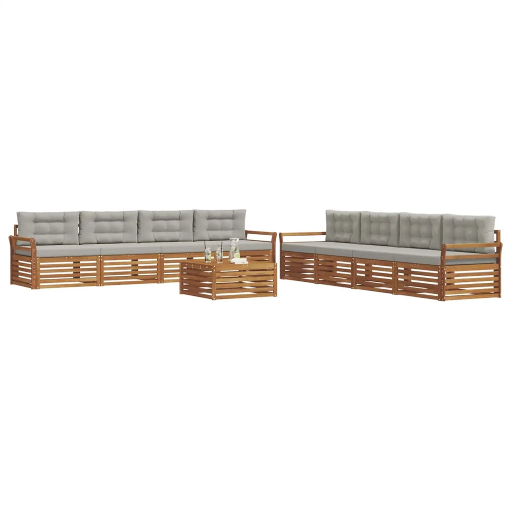 Set di divani da esterno 9 pcs Grigio Naturale e Chiaro