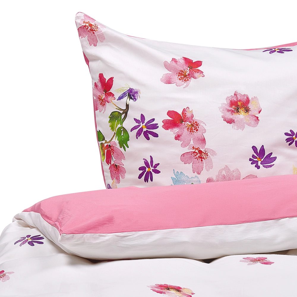 Set Copripiumino e Federa Bianco e Rosa 135 x 200 cm Cotone Stampa Floreale Camera da Letto Moderna