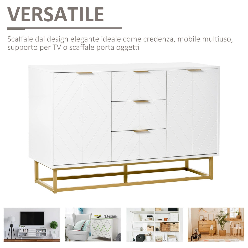 Easycomfort Credenza Moderna Bianca, Credenza Bassa Buffet per Cucina o Sala da Pranzo con 3 Cassetti e 2 Ante, 120x40x76cm