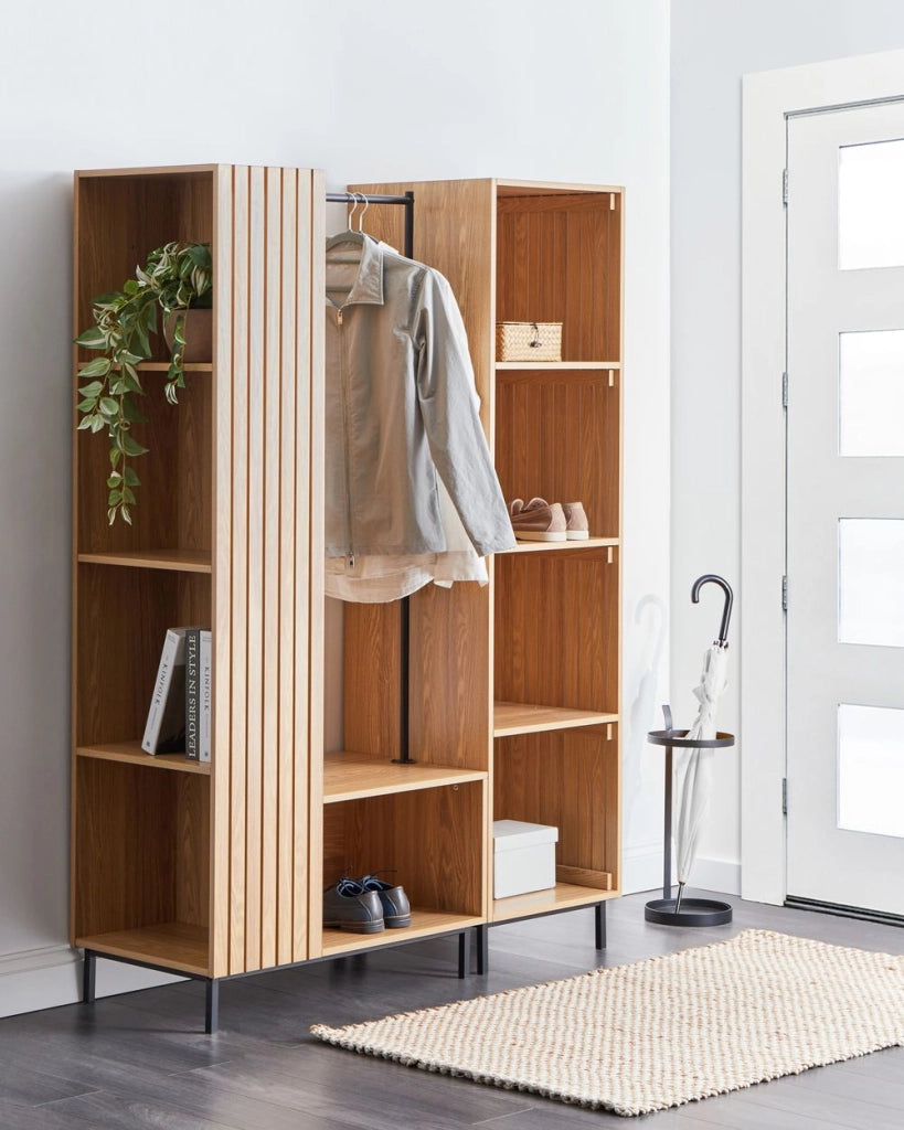 Armadio aperto 9 ripiani MDF Scaffale aperto per vestiti Marrone chiaro stile moderno