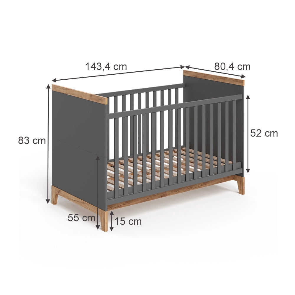Vitalispa culla neonato Grigio/Artisan 70x140 cm con materasso
