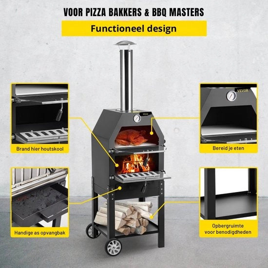 Griglia BBQ multifunzione - forno a pizza - 2-in-1 - forno a legna - pietra per pizza - griglia a carbone - 45,8x46,4x141,8 cm