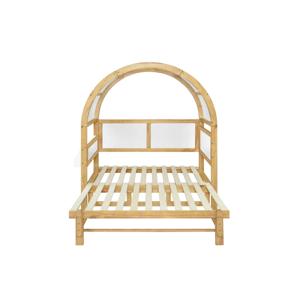 Letto per bambini a casetta con letto estraibile 140x200 cm; in legno massello e MDF; bianco e naturale
