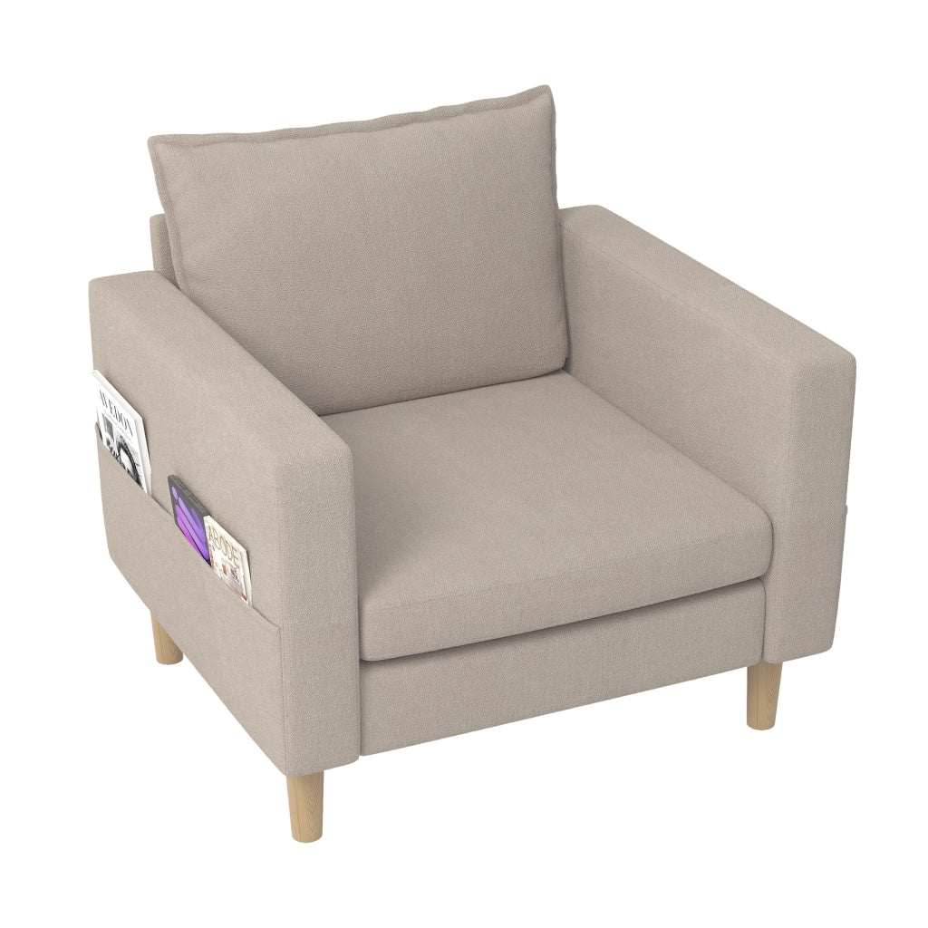 Poltrona relax con tasche laterali e cuscino; per lettura; in chenille khaki