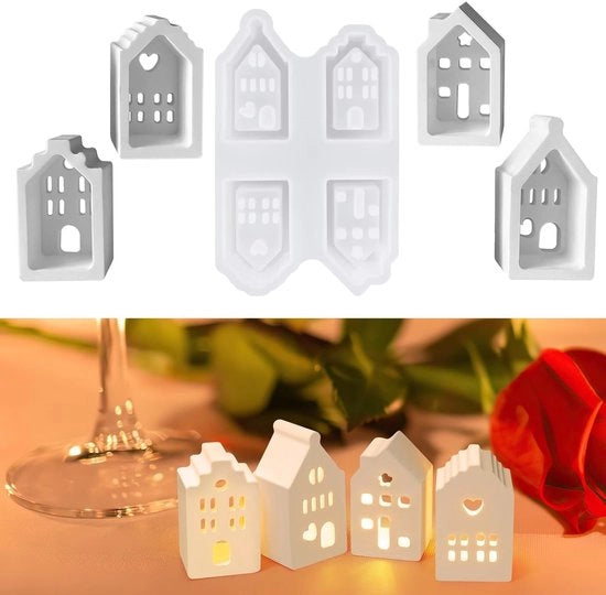 Siliconi Forme Uniche Disegni per Casa - Stampi per Fondere - Mini Abitazioni - Sostegni per Candelabri - Materiale Siliconico di Alta Qualità - Sicuro e Non Tossico - Stampo per Fondere